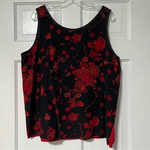 Koos of Course Chic satiny Black and Red Floral Sleeveless silk camisole Blouse